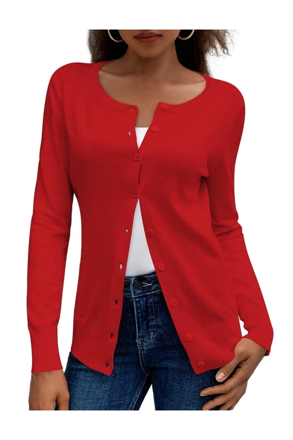 Womens Cardigans Lightweight Soft Knit Crewneck Cardigan Sweater S-2XL