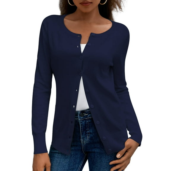 a.Jesdani Womens Cardigans Lightweight Soft Knit Crewneck Cardigan Sweater S-2XL