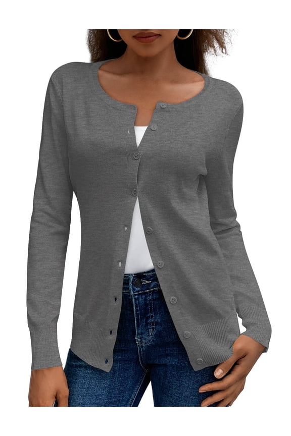 Womens Cardigans Lightweight Soft Knit Crewneck Cardigan Sweater S-2XL