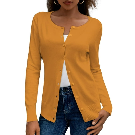 a.Jesdani Womens Cardigans Lightweight Soft Knit Crewneck Cardigan Sweater S-2XL