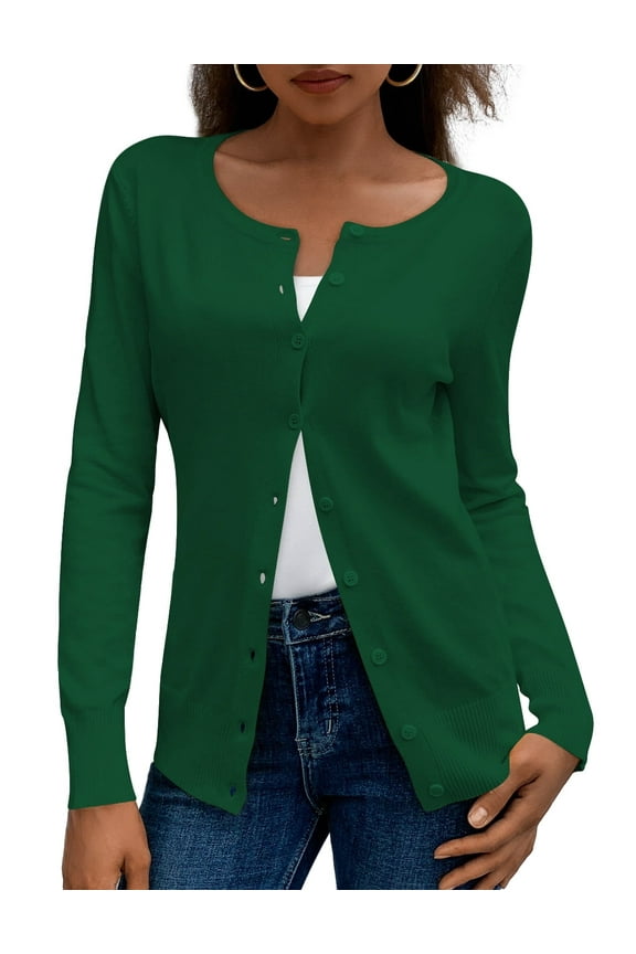 Womens Cardigans Lightweight Soft Knit Crewneck Cardigan Sweater S-2XL