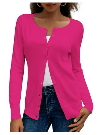Hot pink cardigan sweater plus size cheap