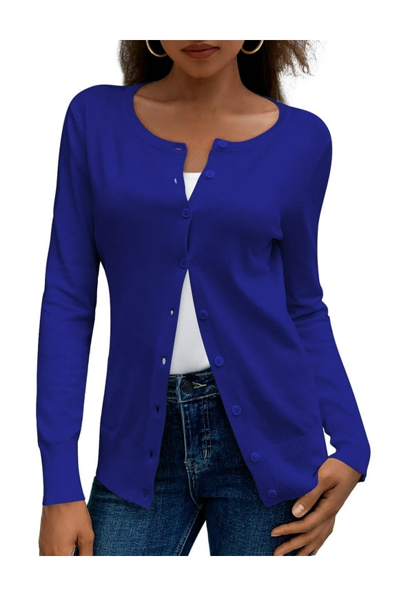 Womens Cardigans Lightweight Soft Knit Crewneck Cardigan Sweater S-2XL