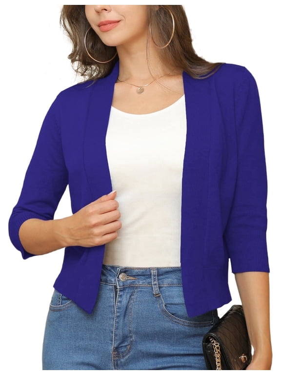 Womens Cropped Cardigans Sweaters 3/4 Sleeve Open Front Short Shrugs S-XXL