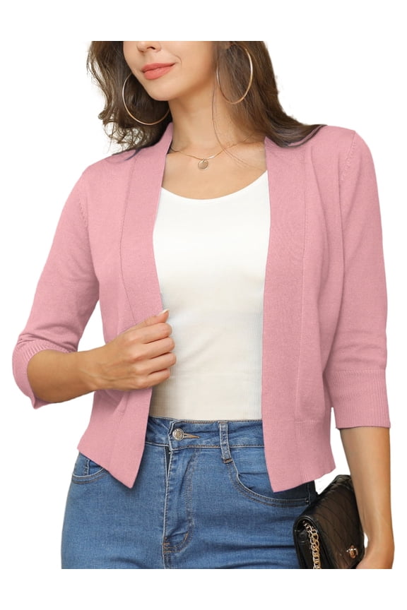 Womens Cropped Cardigans Sweaters 3/4 Sleeve Open Front Short Shrugs S-XXL