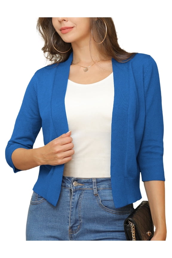 Womens Cropped Cardigans Sweaters 3/4 Sleeve Open Front Short Shrugs S-XXL