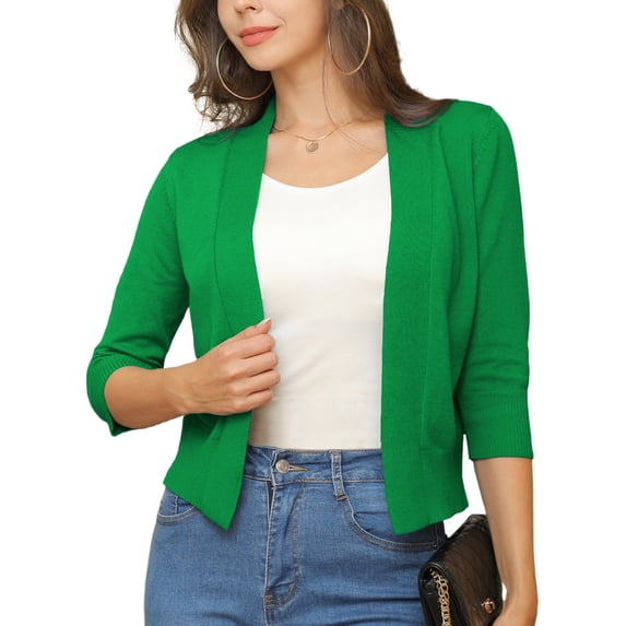 a.Jesdani Womens Cropped Cardigans Sweaters 3/4 Sleeve Open Front Short Shrugs S-XXL