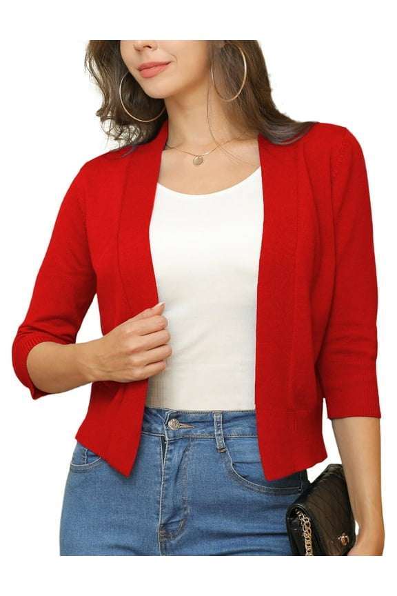 Womens Cropped Cardigans Sweaters 3/4 Sleeve Open Front Short Shrugs S-XXL