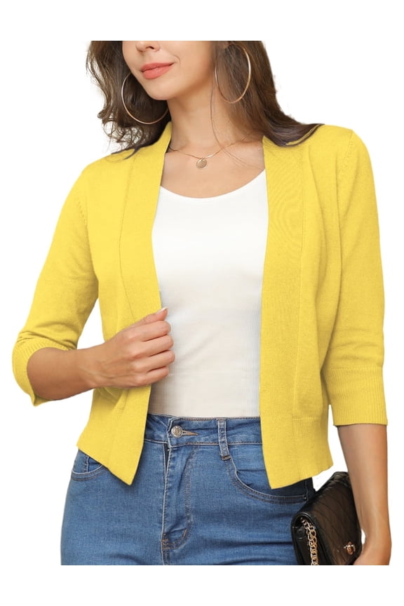 Womens Cropped Cardigans Sweaters 3/4 Sleeve Open Front Short Shrugs S-XXL