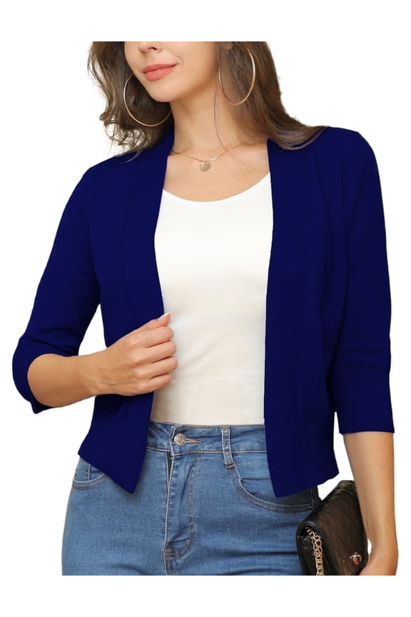 Womens Cropped Cardigans Sweaters 3/4 Sleeve Open Front Short Shrugs S-XXL