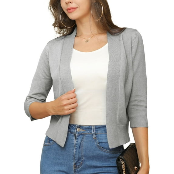 a.Jesdani Womens Cropped Cardigans Sweaters 3/4 Sleeve Open Front Short Shrugs S-XXL