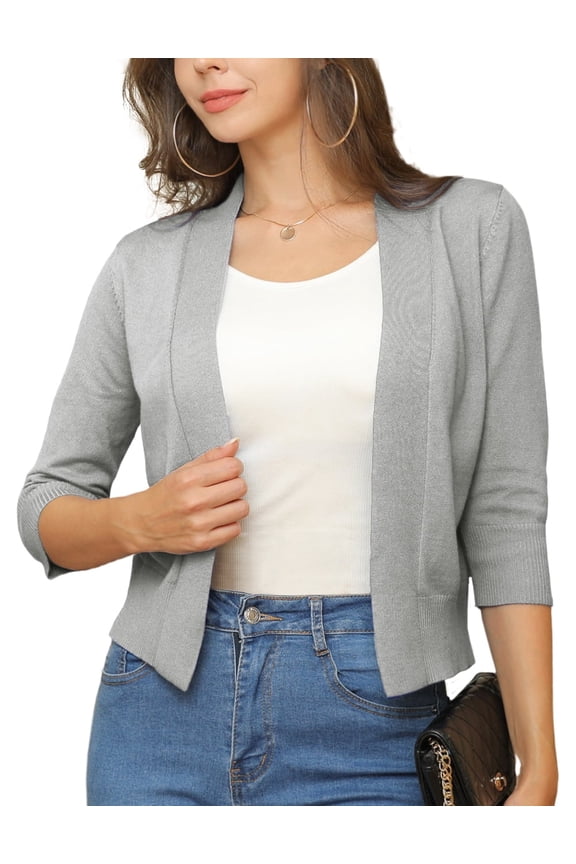 Womens Cropped Cardigans Sweaters 3/4 Sleeve Open Front Short Shrugs S-XXL