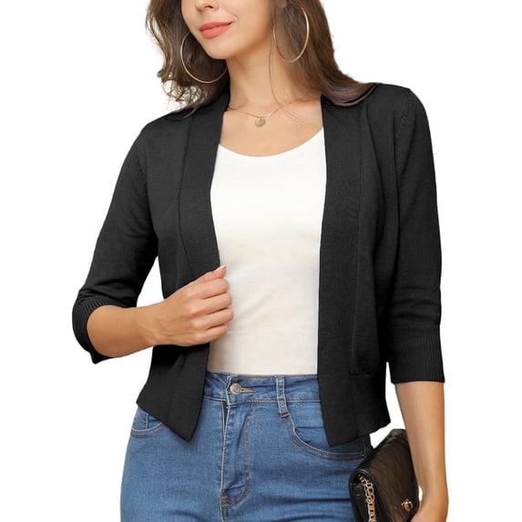 a.Jesdani Womens Cropped Cardigans Sweaters 3/4 Sleeve Open Front Short Shrugs S-XXL
