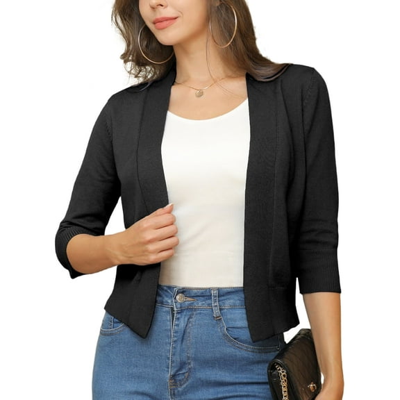 a.Jesdani Womens Cropped Cardigans Sweaters 3/4 Sleeve Open Front Short Shrugs S-XXL