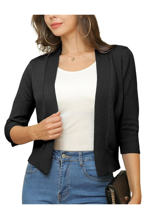 Womens Cropped Cardigans Sweaters 3/4 Sleeve Open Front Short Shrugs S-XXL