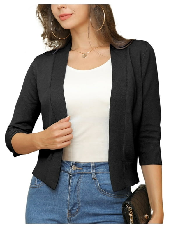 Womens Cropped Cardigans Sweaters 3/4 Sleeve Open Front Short Shrugs S-XXL