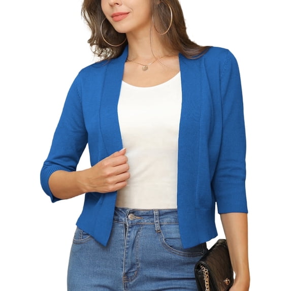 a.Jesdani Womens Cropped Cardigans Sweaters 3/4 Sleeve Open Front Short Shrugs S-XXL