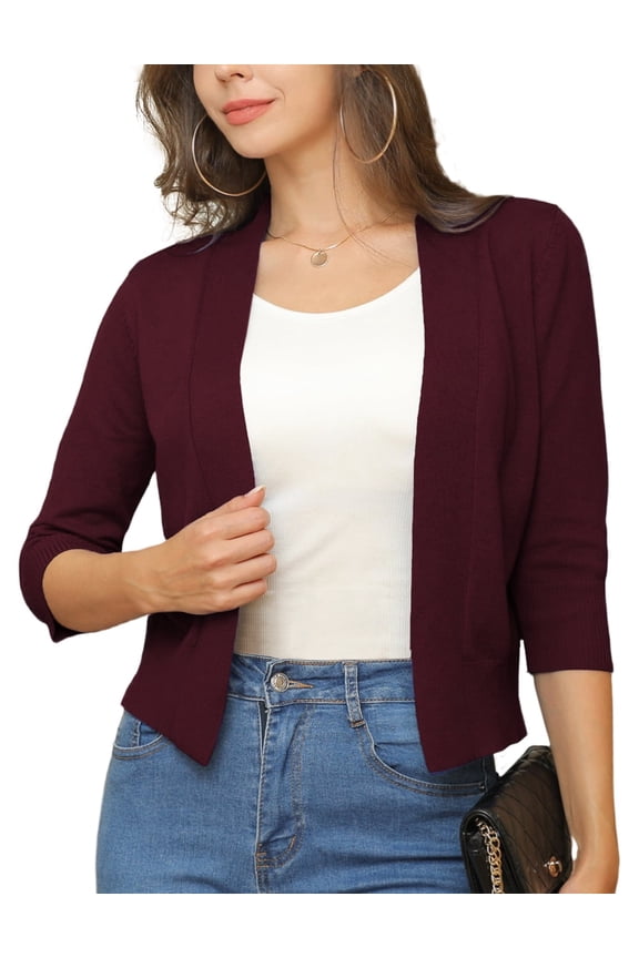 Womens Cropped Cardigans Sweaters 3/4 Sleeve Open Front Short Shrugs S-XXL