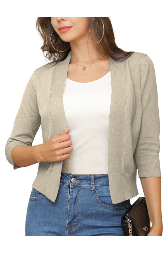 Womens Cropped Cardigans Sweaters 3/4 Sleeve Open Front Short Shrugs S-XXL