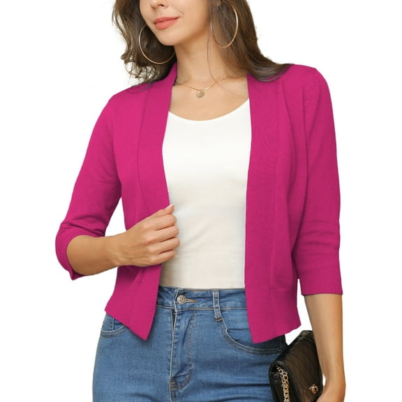 a.Jesdani Womens Cropped Cardigans Sweaters 3/4 Sleeve Open Front Short Shrugs S-XXL