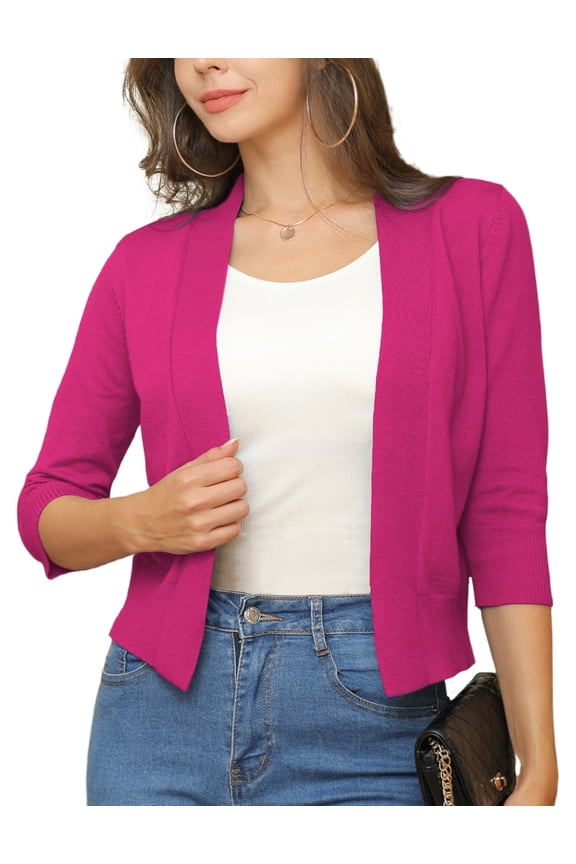 Womens Cropped Cardigans Sweaters 3/4 Sleeve Open Front Short Shrugs S-XXL