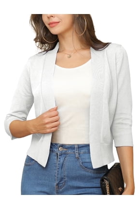 Womens Cropped Cardigans Sweaters 3/4 Sleeve Open Front Short Shrugs S-XXL