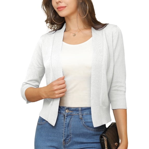 a.Jesdani Womens Cropped Cardigans Sweaters 3/4 Sleeve Open Front Short Shrugs S-XXL