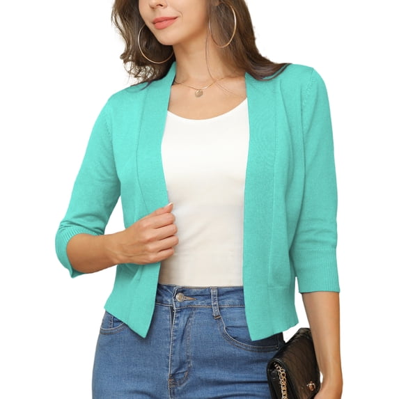 a.Jesdani Womens Cropped Cardigans Sweaters 3/4 Sleeve Open Front Short Shrugs S-XXL