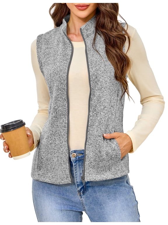 Womens Fleece Vests lightweight Soft Fleece Vest Zip Jackets with Pockets M-3XL