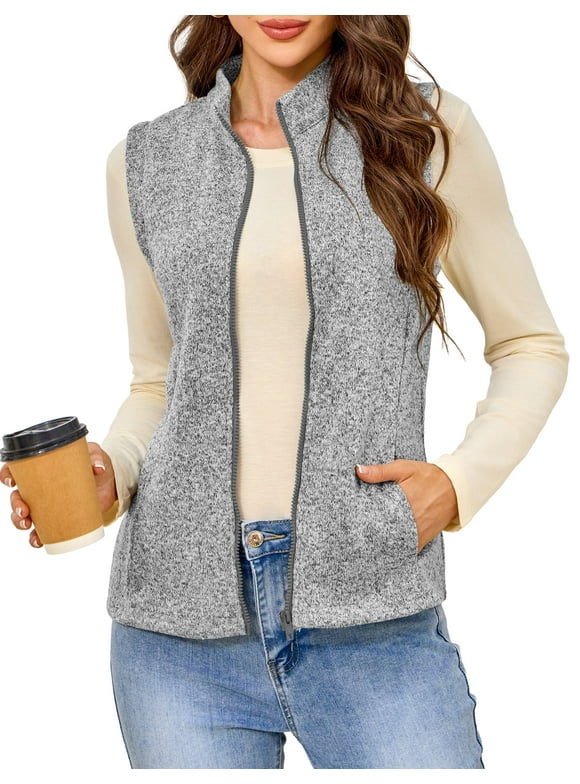 Womens Fleece Vests lightweight Soft Fleece Vest Zip Jackets with Pockets M-3XL