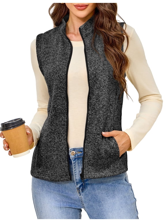 Womens Fleece Vests lightweight Soft Fleece Vest Zip Jackets with Pockets M-3XL