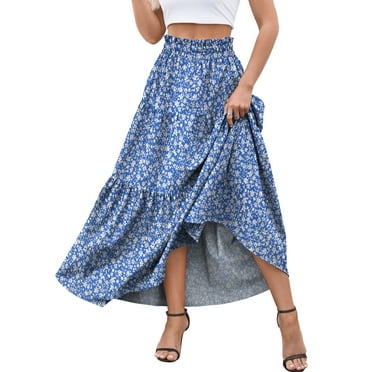 a.Jesdani Womens Maxi Skirts Casual Elastic High Waist Swing Tiered Beach Maxi Skirt s-xxl