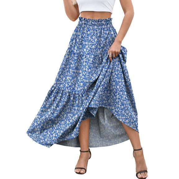 a.Jesdani Womens Maxi Skirts Casual Elastic High Waist Swing Tiered Beach Maxi Skirt s-xxl