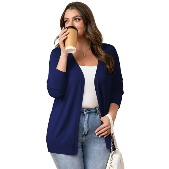 a.Jesdani Womens Plus Size Cardigans Casual Lightweight Ribbed Open Front Soft Knit Cardigans Sweater M-4XL