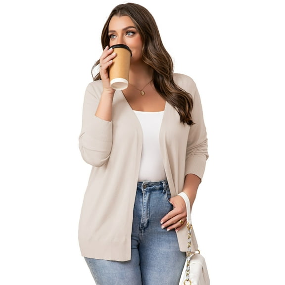 a.Jesdani Womens Plus Size Cardigans Casual Lightweight Ribbed Open Front Soft Knit Cardigans Sweater M-4XL