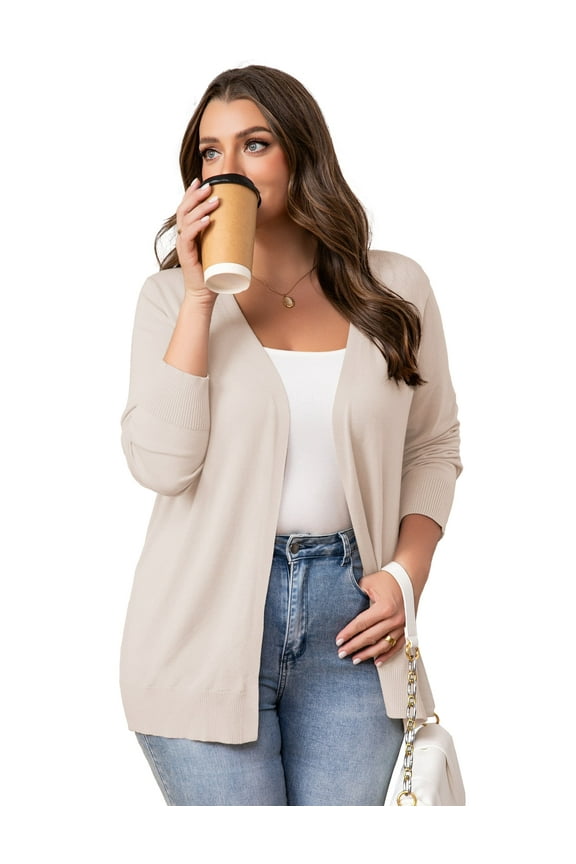 Womens Plus Size Cardigans Casual Lightweight Ribbed Open Front Soft Knit Cardigans Sweater M-4XL