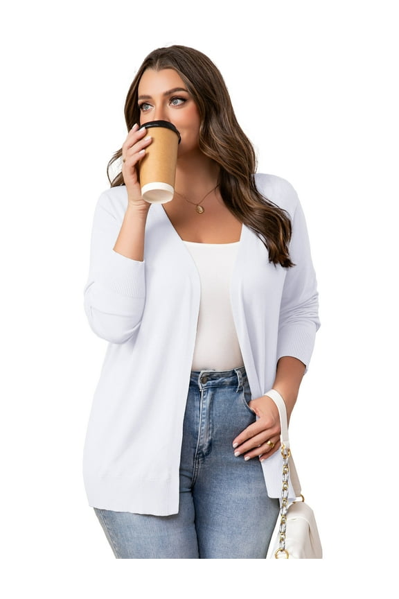 Womens Plus Size Cardigans Casual Lightweight Ribbed Open Front Soft Knit Cardigans Sweater M-4XL
