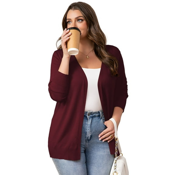 a.Jesdani Womens Plus Size Cardigans Casual Lightweight Ribbed Open Front Soft Knit Cardigans Sweater M-4XL