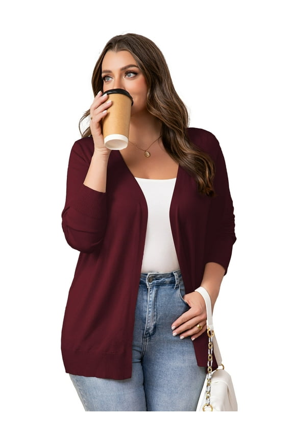 Womens Plus Size Cardigans Casual Lightweight Ribbed Open Front Soft Knit Cardigans Sweater M-4XL