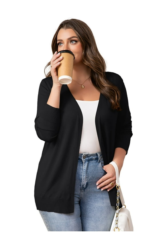 Womens Plus Size Cardigans Casual Lightweight Ribbed Open Front Soft Knit Cardigans Sweater M-4XL