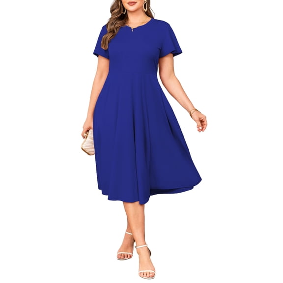 a.Jesdani Womens Plus Size Dresses Flutter Sleeve A-Line Midi Dress Wedding Guest Dress Royal Blue 2X