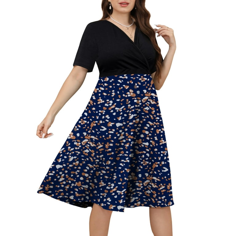 Casual Floral Patchwork V Neck A Line Dresses Casual Floral Patchwork V Neck A Line Dresses