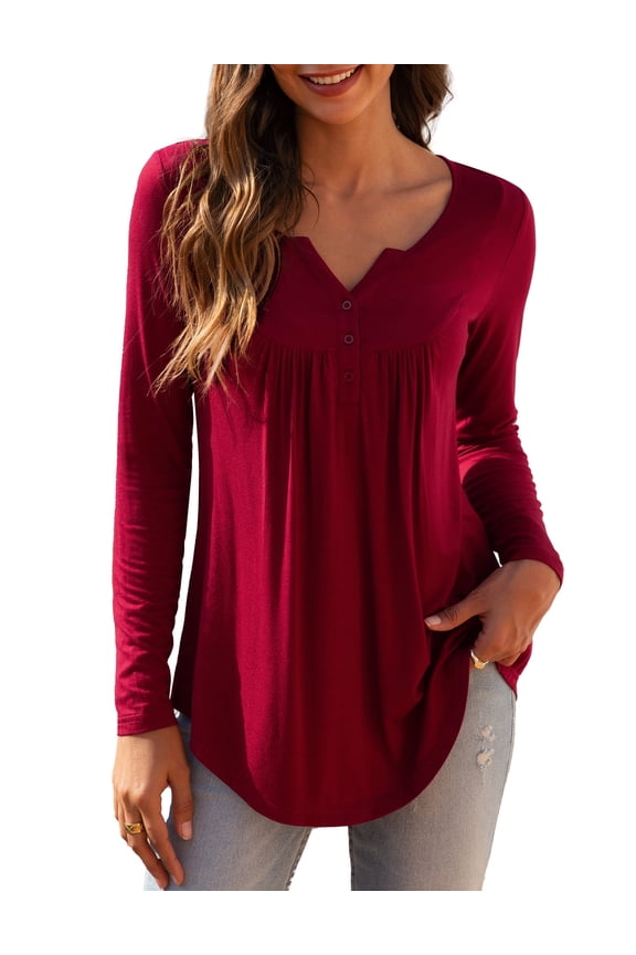 Womens Plus Size Long Sleeve Tops Tunic Tops Casual Floral Henley Shirts m-4x