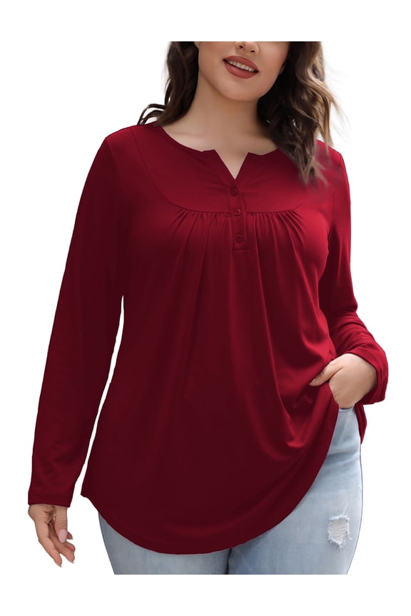Womens Plus Size Long Sleeve Tops Tunic Tops Casual Floral Henley Shirts m-4x