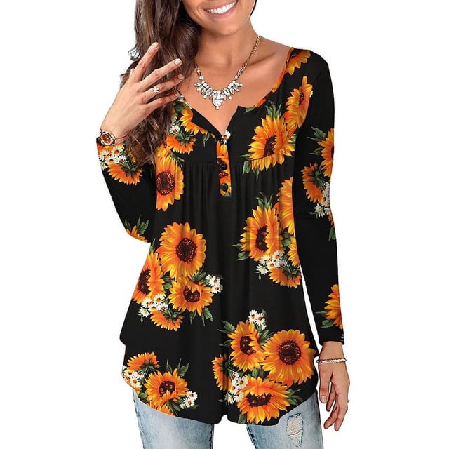 a.Jesdani Womens Plus Size Long Sleeve Tunic Tops Casual Floral Henley Shirts m-4x