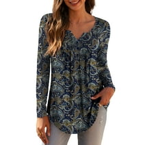 LilyLLL Womens Long Sleeve Buttons Tunic T Shirt Floral Print Blouse ...