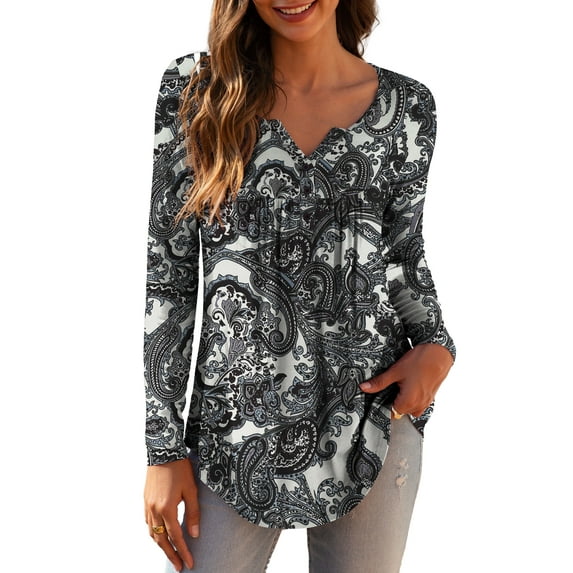 a.Jesdani Womens Plus Size Long Sleeve Tunic Tops Casual Floral Henley Shirts m-4x