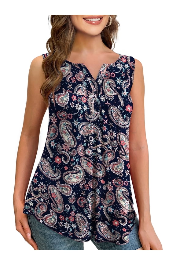 Womens Plus Size Tank Tops Sleeveless Casual Paisley Tunic Blouses M-4X