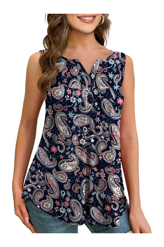 Womens Plus Size Tank Tops Sleeveless Casual Paisley Tunic Blouses M-4X