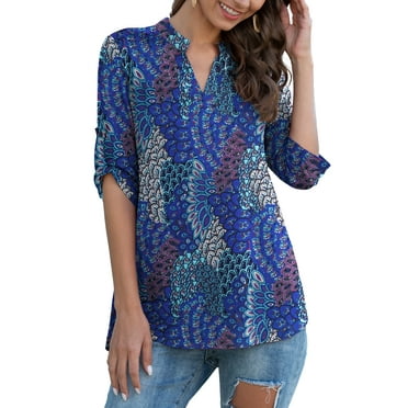 a.Jesdani Womens Plus Size Tunic Tops 3/4 Roll Sleeve V Neck Casual Blouses m-4x